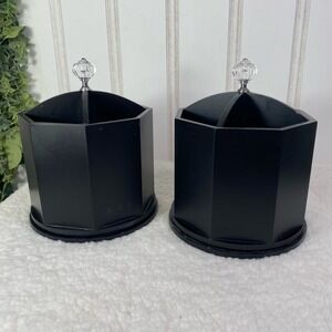 Set of 2 Black Rotating Desk Organizer Holder Crystal Knob